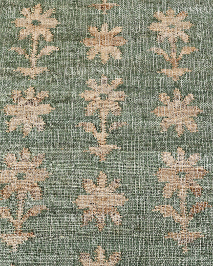 Sageblossom Jute Hand-Woven Natural Rug – Green Beige Floral Boho Farmhouse Area Carpet with Fringe