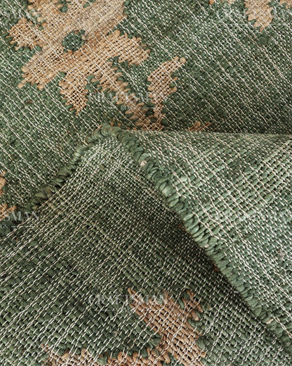 Sageblossom Jute Hand-Woven Natural Rug – Green Beige Floral Boho Farmhouse Area Carpet with Fringe
