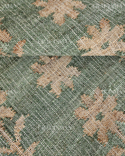 Sageblossom Jute Hand-Woven Natural Rug – Green Beige Floral Boho Farmhouse Area Carpet with Fringe