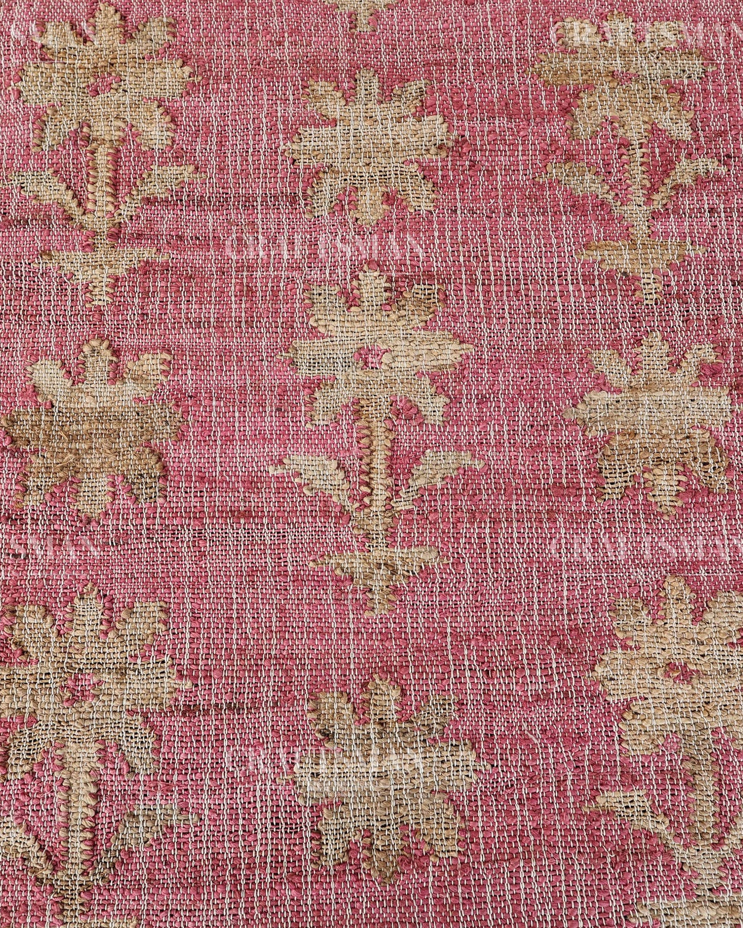 Roseblossom Jute Hand-Woven Natural Rug – Pink Beige Floral Boho Farmhouse Area Carpet with Fringe