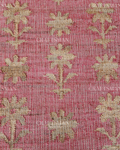 Roseblossom Jute Hand-Woven Natural Rug – Pink Beige Floral Boho Farmhouse Area Carpet with Fringe