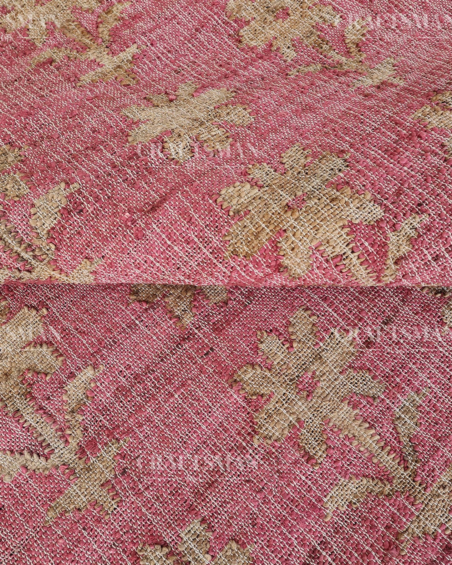 Roseblossom Jute Hand-Woven Natural Rug – Pink Beige Floral Boho Farmhouse Area Carpet with Fringe