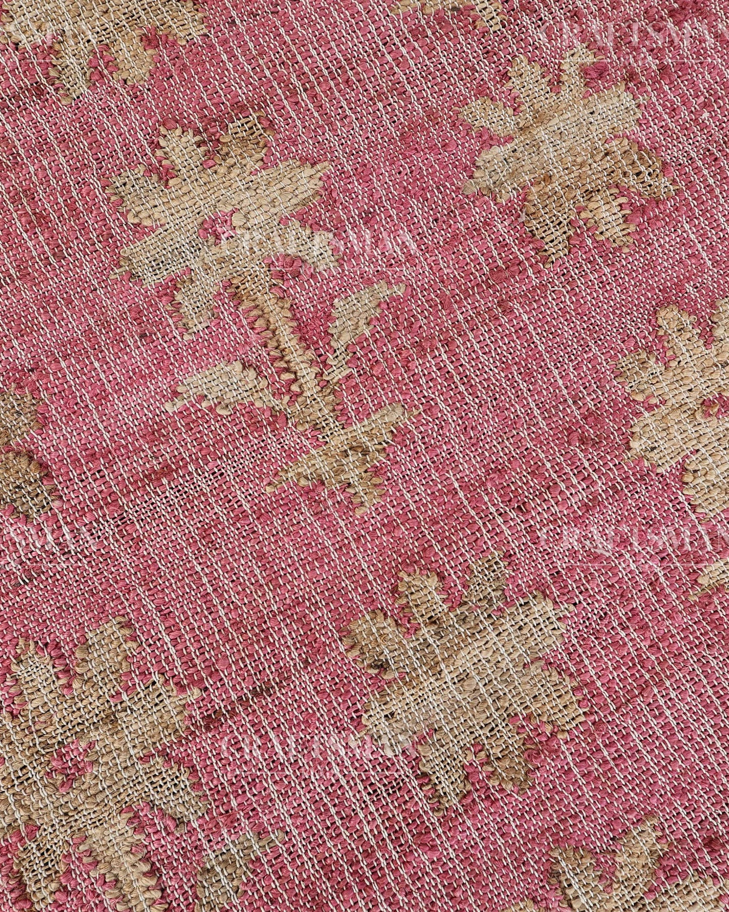 Roseblossom Jute Hand-Woven Natural Rug – Pink Beige Floral Boho Farmhouse Area Carpet with Fringe