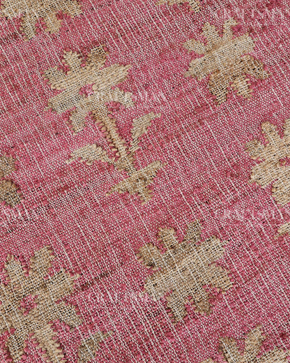 Roseblossom Jute Hand-Woven Natural Rug – Pink Beige Floral Boho Farmhouse Area Carpet with Fringe