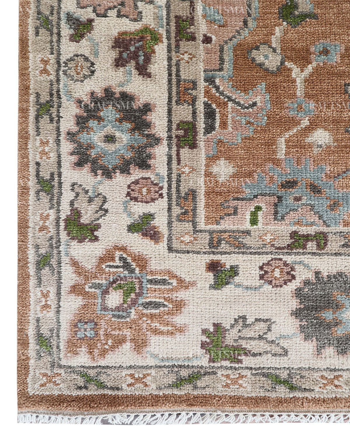 Hand Knotted Oushak Style Wool Rug 8x10, Vintage Persian Floral Area Rug, Rust Brown Ivory & Blue Traditional Carpet – In Stock
