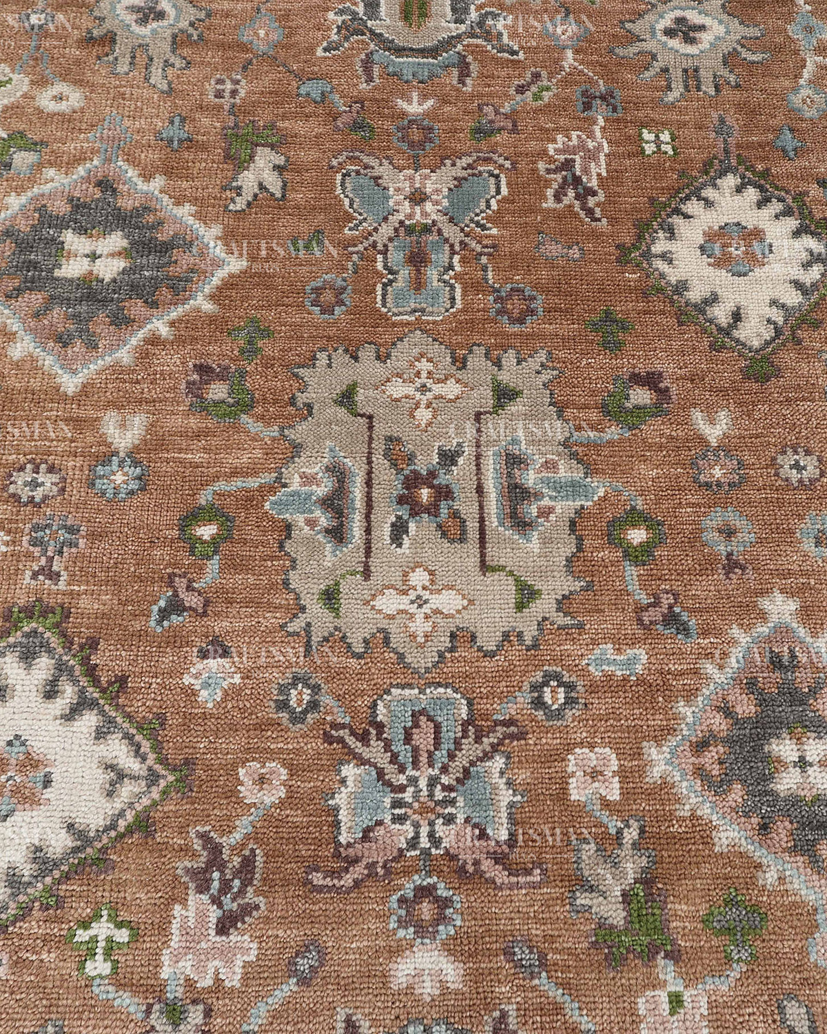 Hand Knotted Oushak Style Wool Rug 8x10, Vintage Persian Floral Area Rug, Rust Brown Ivory & Blue Traditional Carpet – In Stock