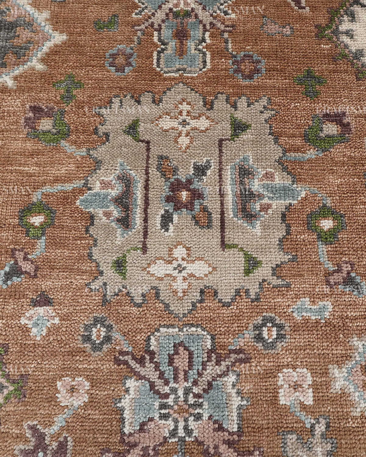 Hand Knotted Oushak Style Wool Rug 8x10, Vintage Persian Floral Area Rug, Rust Brown Ivory & Blue Traditional Carpet – In Stock