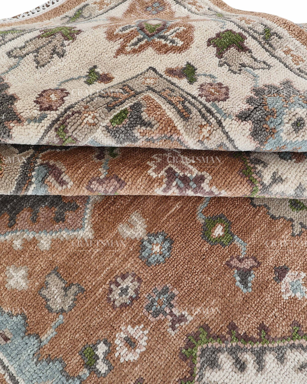 Hand Knotted Oushak Style Wool Rug 8x10, Vintage Persian Floral Area Rug, Rust Brown Ivory & Blue Traditional Carpet – In Stock