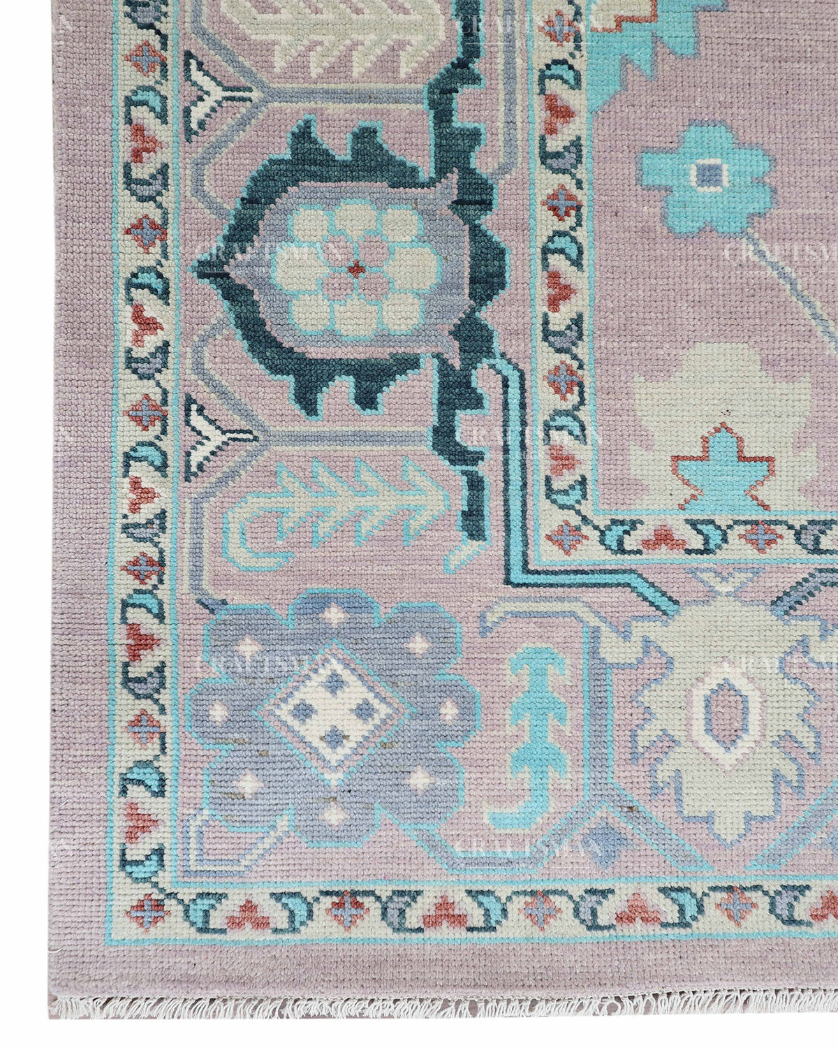 Hand Knotted Pink Oushak Rug 9x12, Vintage Persian Floral Area Rug, Dusty Rose Turquoise & Ivory Traditional Carpet