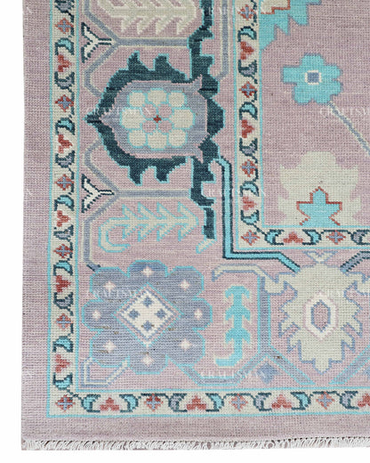 Hand Knotted Pink Oushak Rug 9x12, Vintage Persian Floral Area Rug, Dusty Rose Turquoise & Ivory Traditional Carpet