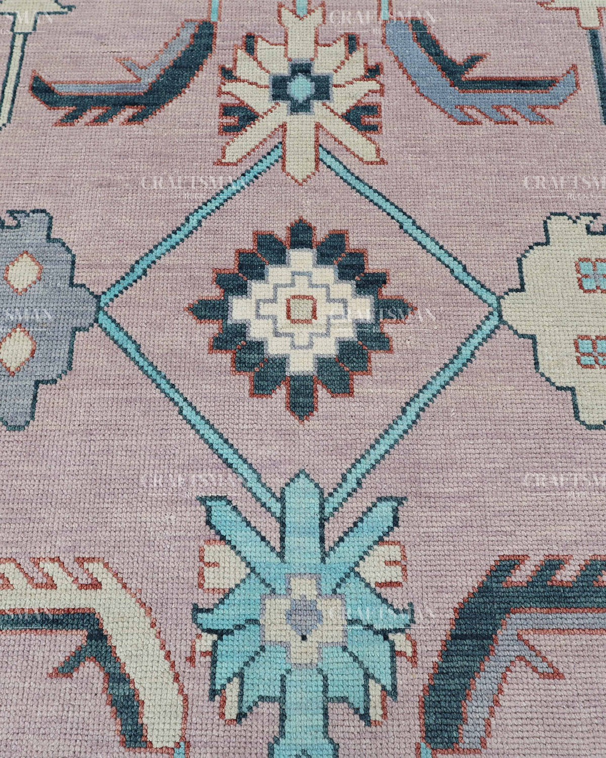 Hand Knotted Pink Oushak Rug 9x12, Vintage Persian Floral Area Rug, Dusty Rose Turquoise & Ivory Traditional Carpet