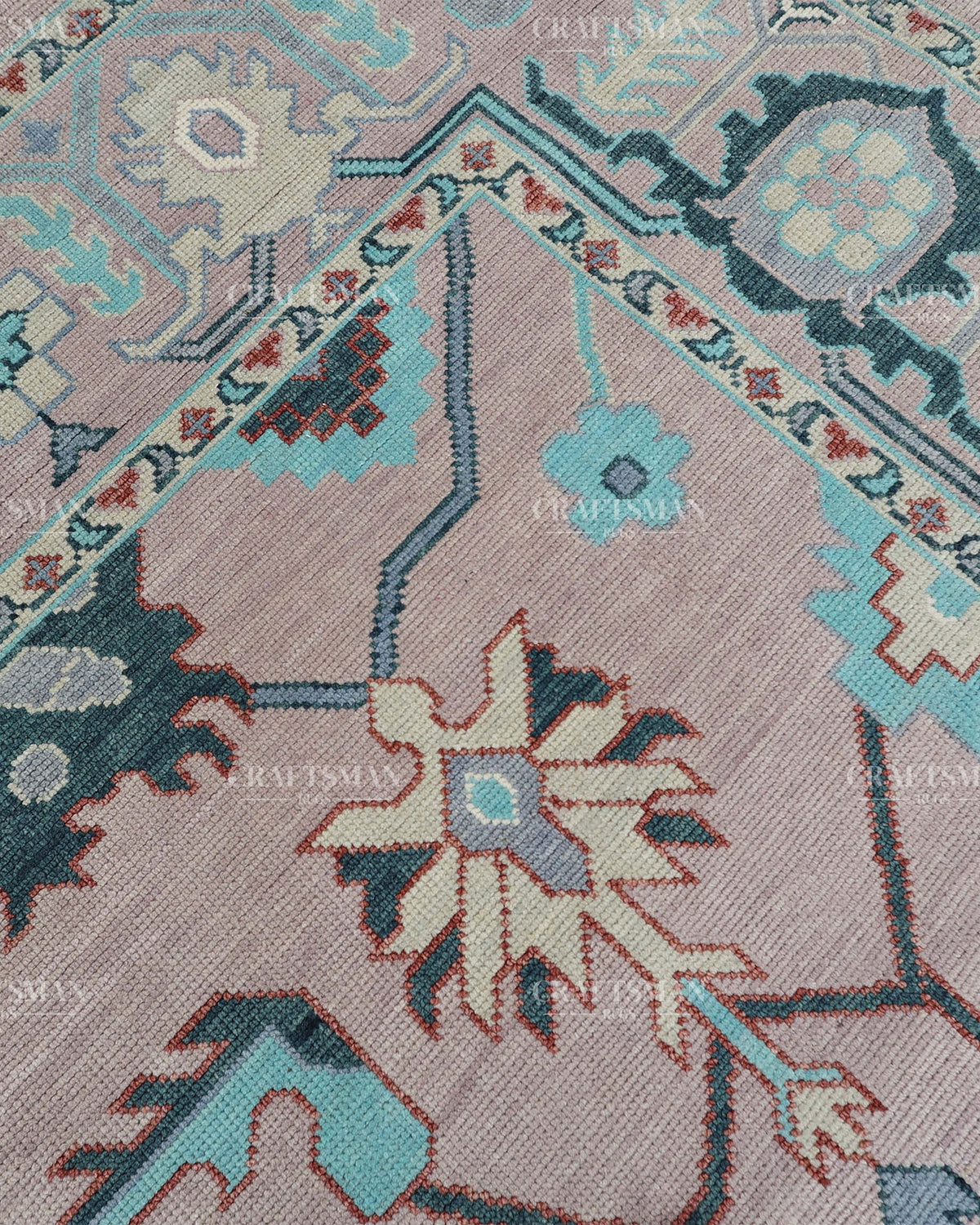 Hand Knotted Pink Oushak Rug 9x12, Vintage Persian Floral Area Rug, Dusty Rose Turquoise & Ivory Traditional Carpet