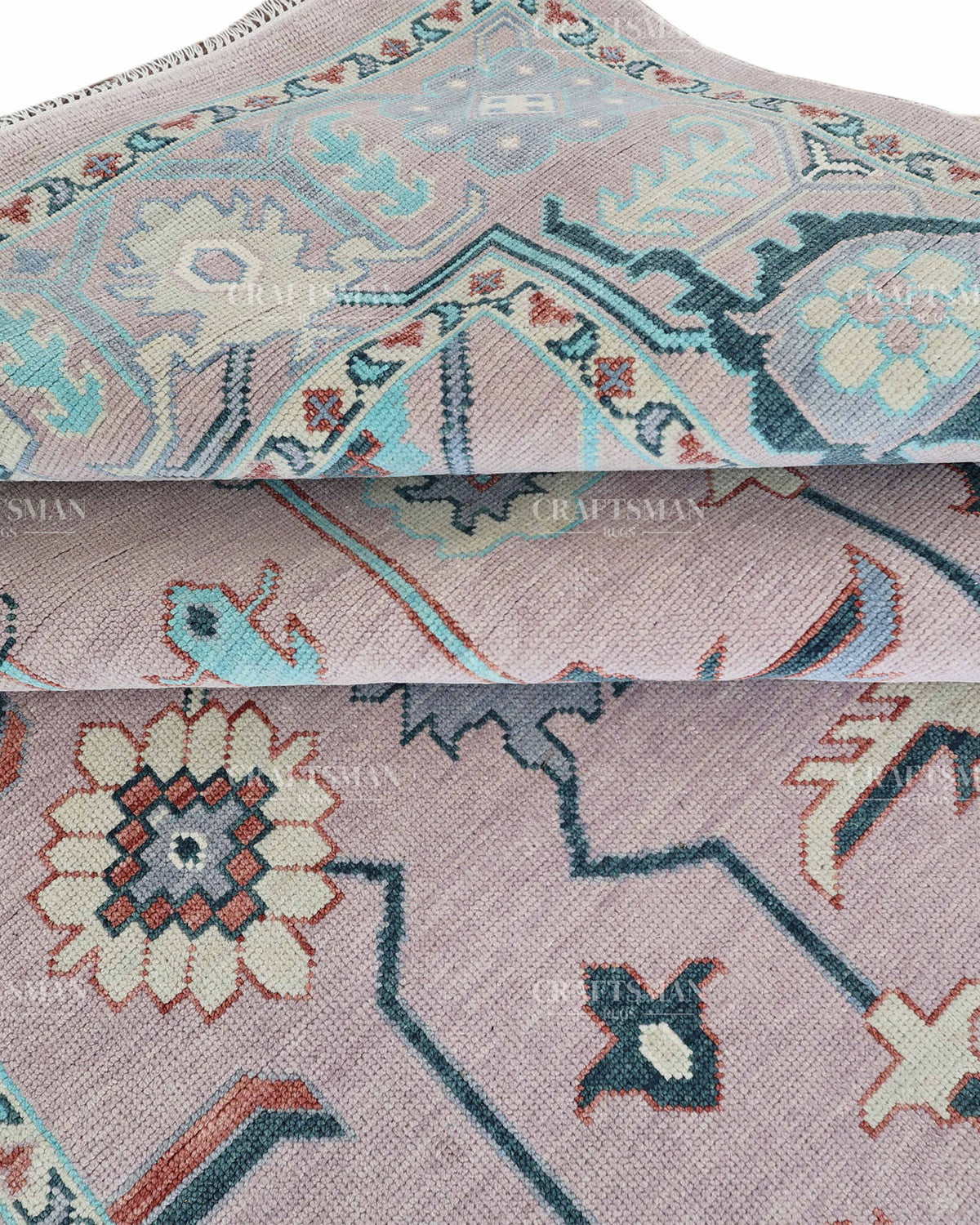 Hand Knotted Pink Oushak Rug 9x12, Vintage Persian Floral Area Rug, Dusty Rose Turquoise & Ivory Traditional Carpet