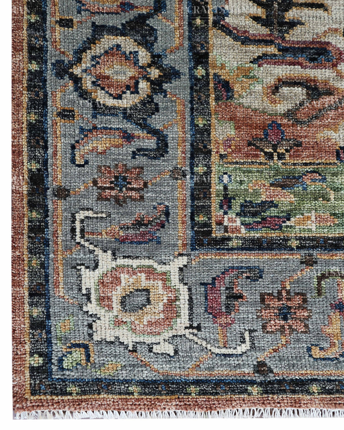 Vintage Terracotta Blue Oushak Style Rug 9x12, Persian Floral Medallion Area Rug, Distressed Traditional Oriental Carpet