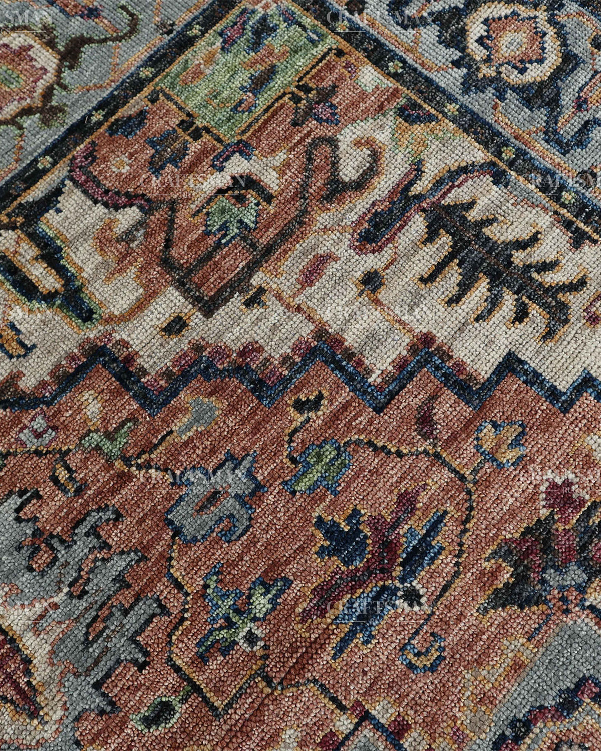 Vintage Terracotta Blue Oushak Style Rug 9x12, Persian Floral Medallion Area Rug, Distressed Traditional Oriental Carpet