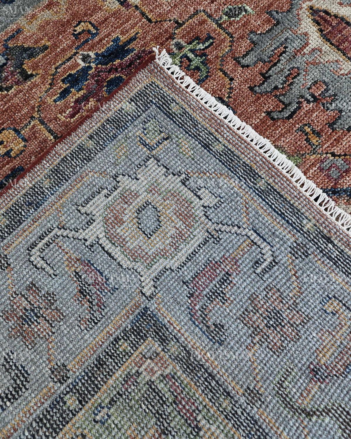 Vintage Terracotta Blue Oushak Style Rug 9x12, Persian Floral Medallion Area Rug, Distressed Traditional Oriental Carpet