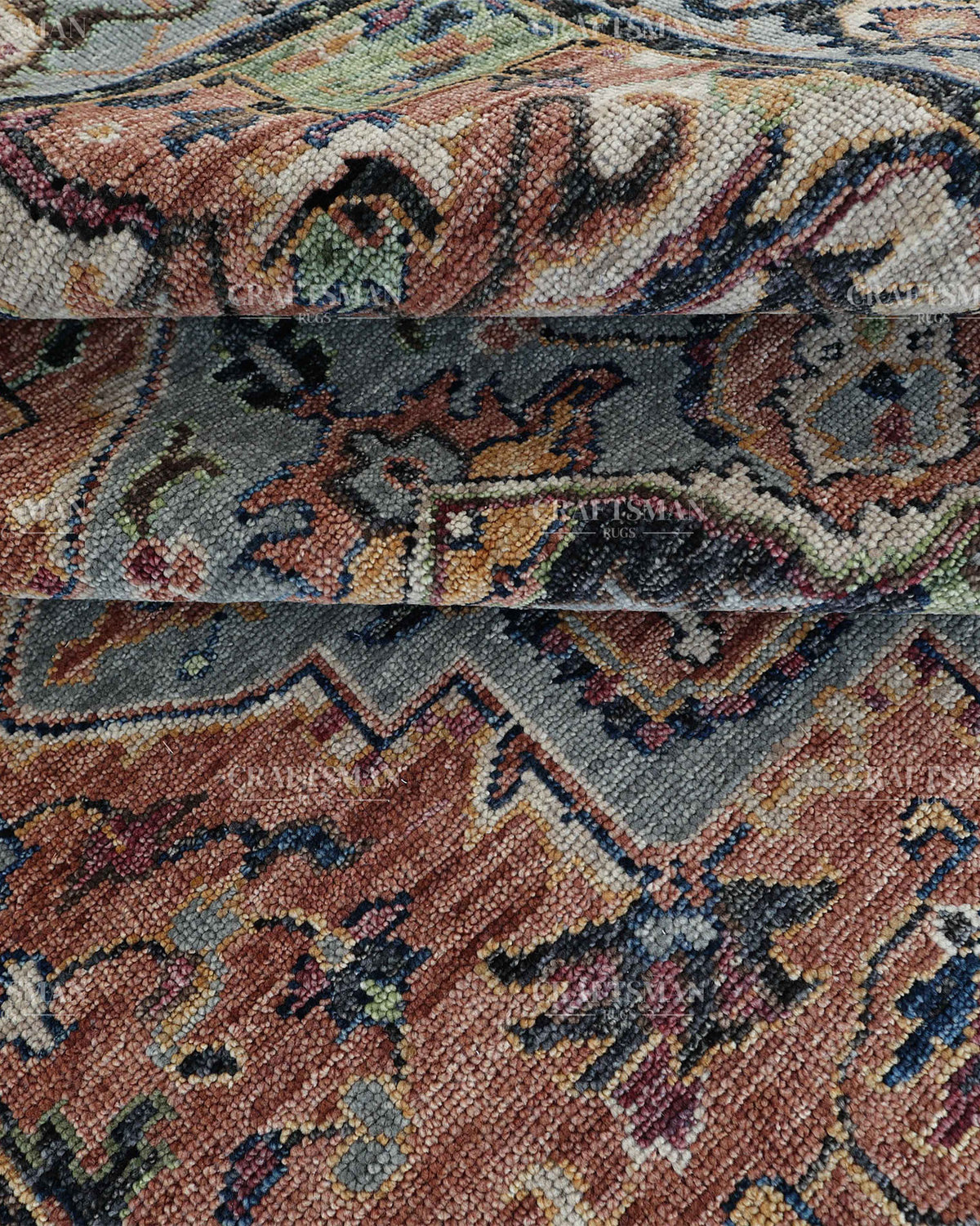 Vintage Terracotta Blue Oushak Style Rug 9x12, Persian Floral Medallion Area Rug, Distressed Traditional Oriental Carpet