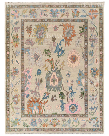 Elaris Oushak-Inspired Hand-Knotted Wool Rug – Vintage Botanical Design | Made to Order | Craftsman Rugs Exclusive