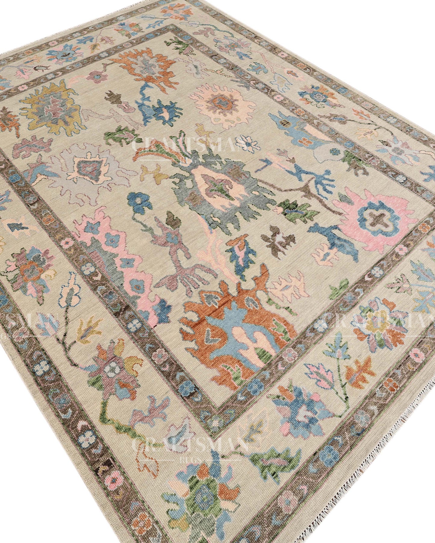 Elaris Oushak-Inspired Hand-Knotted Wool Rug – Vintage Botanical Design | Made to Order | Craftsman Rugs Exclusive
