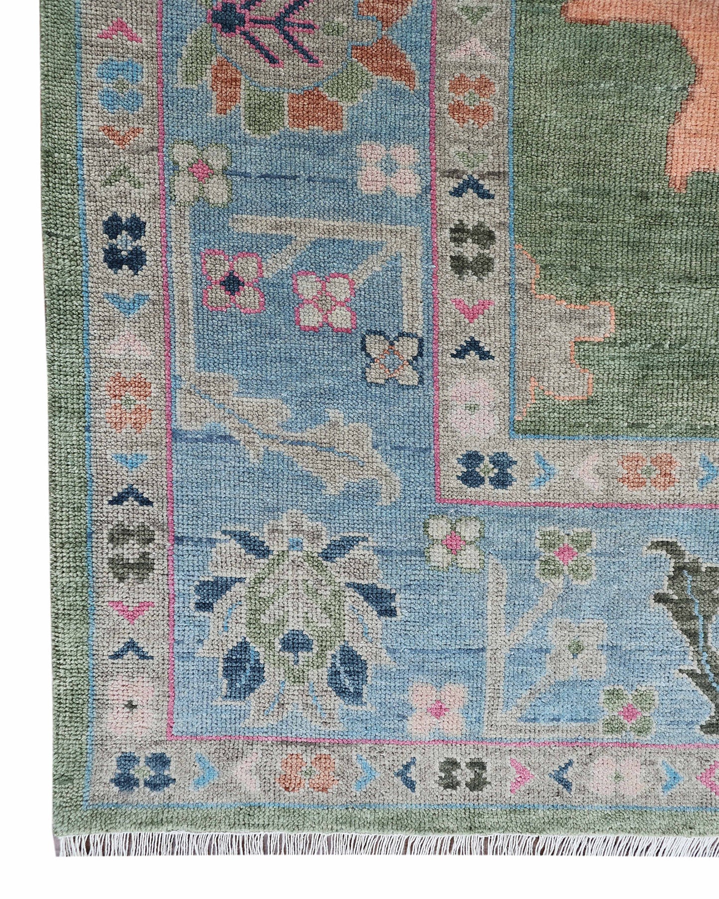 10x14 Large Oushak Rug Handmade Wool Area Rug, Green Blue Turkish Vintage Style Rug, Hand Knotted Living Room Rug, Floral Oriental Carpet, Bedroom Rug