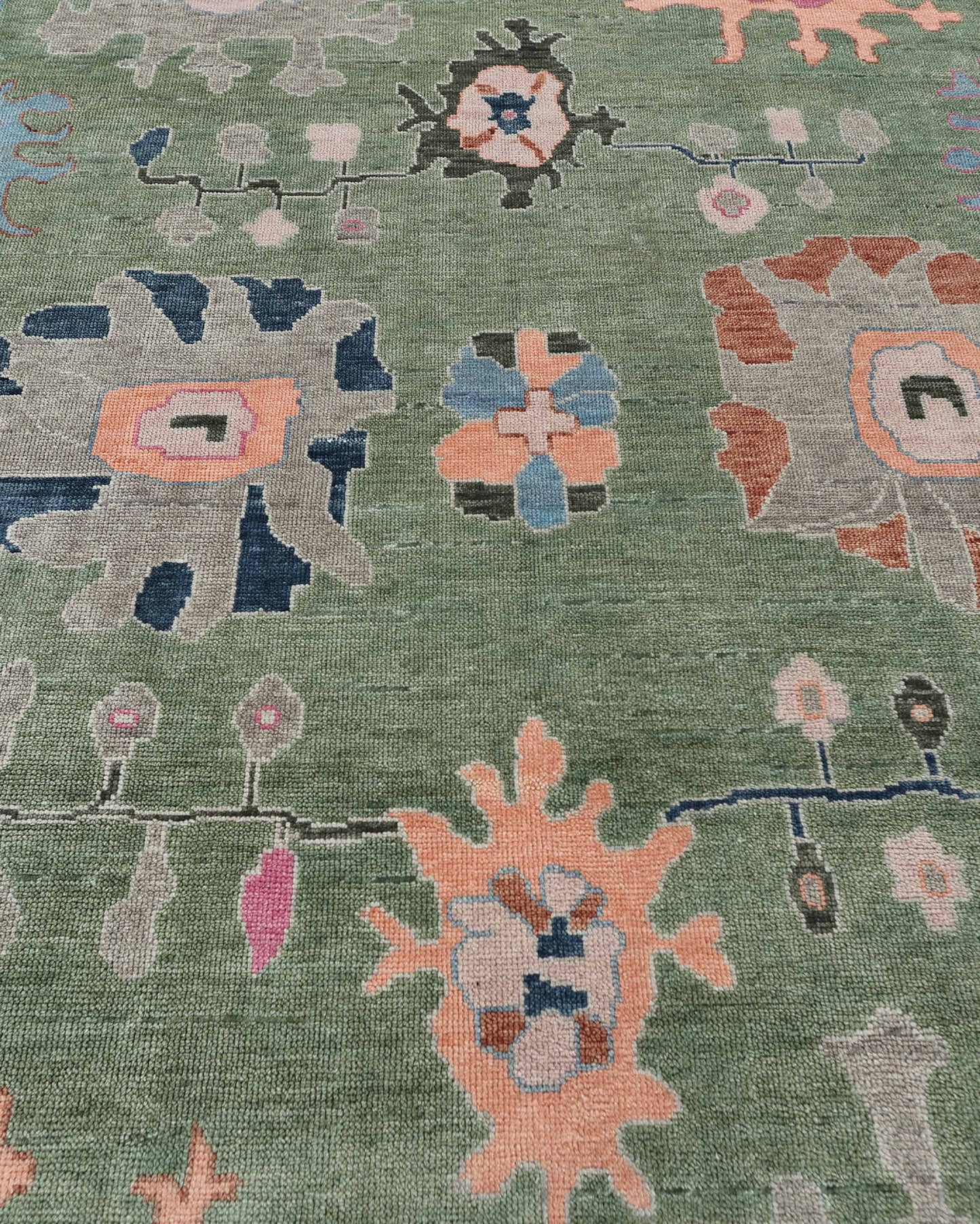 10x14 Large Oushak Rug Handmade Wool Area Rug, Green Blue Turkish Vintage Style Rug, Hand Knotted Living Room Rug, Floral Oriental Carpet, Bedroom Rug