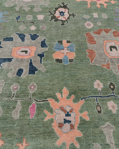 10x14 Large Oushak Rug Handmade Wool Area Rug, Green Blue Turkish Vintage Style Rug, Hand Knotted Living Room Rug, Floral Oriental Carpet, Bedroom Rug