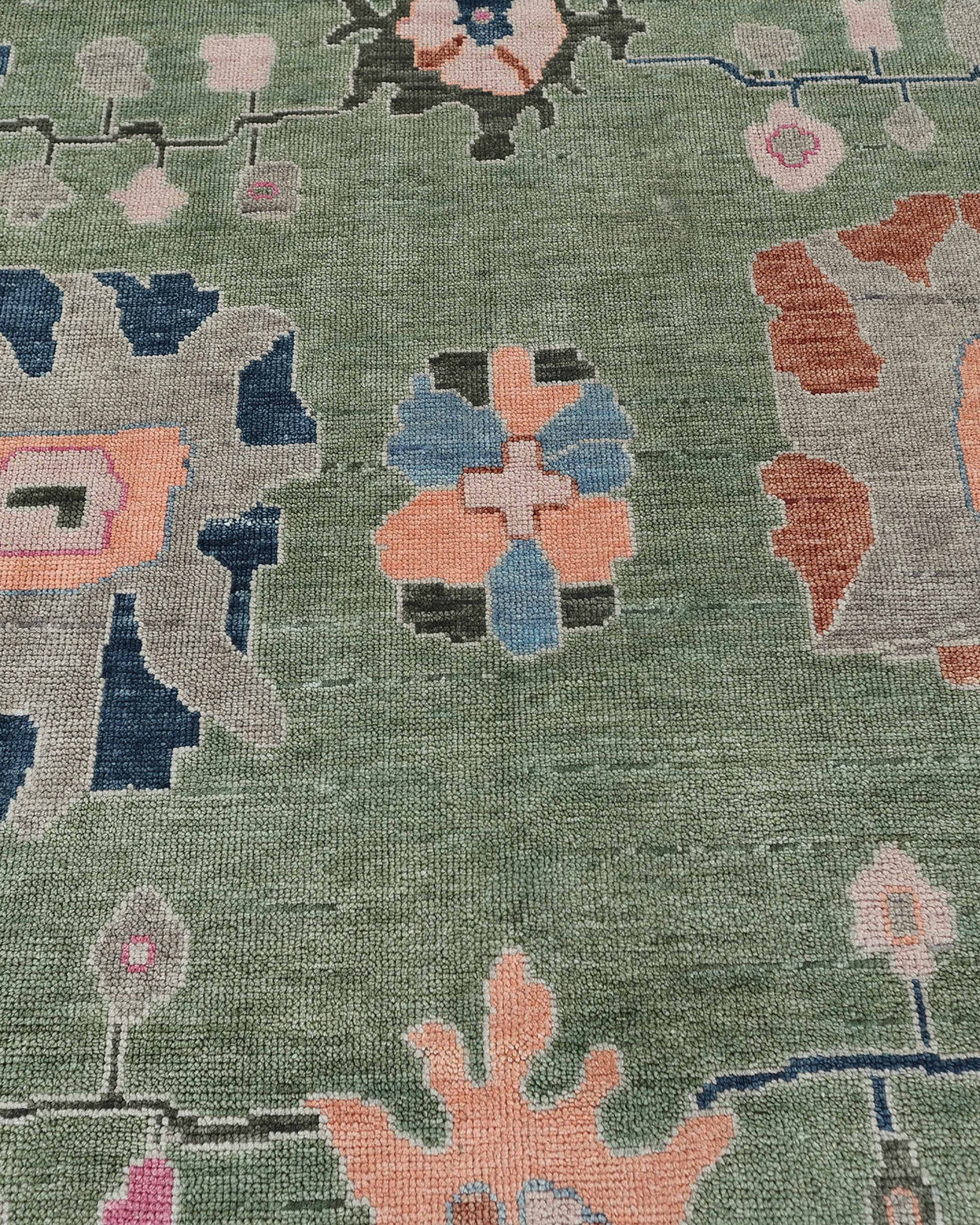 10x14 Large Oushak Rug Handmade Wool Area Rug, Green Blue Turkish Vintage Style Rug, Hand Knotted Living Room Rug, Floral Oriental Carpet, Bedroom Rug