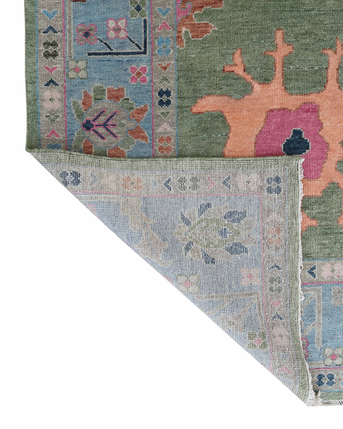 10x14 Large Oushak Rug Handmade Wool Area Rug, Green Blue Turkish Vintage Style Rug, Hand Knotted Living Room Rug, Floral Oriental Carpet, Bedroom Rug