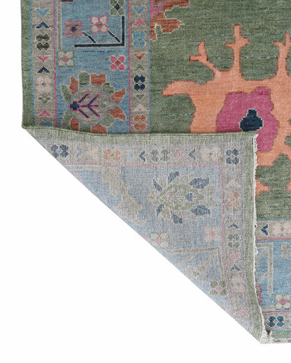 10x14 Large Oushak Rug Handmade Wool Area Rug, Green Blue Turkish Vintage Style Rug, Hand Knotted Living Room Rug, Floral Oriental Carpet, Bedroom Rug