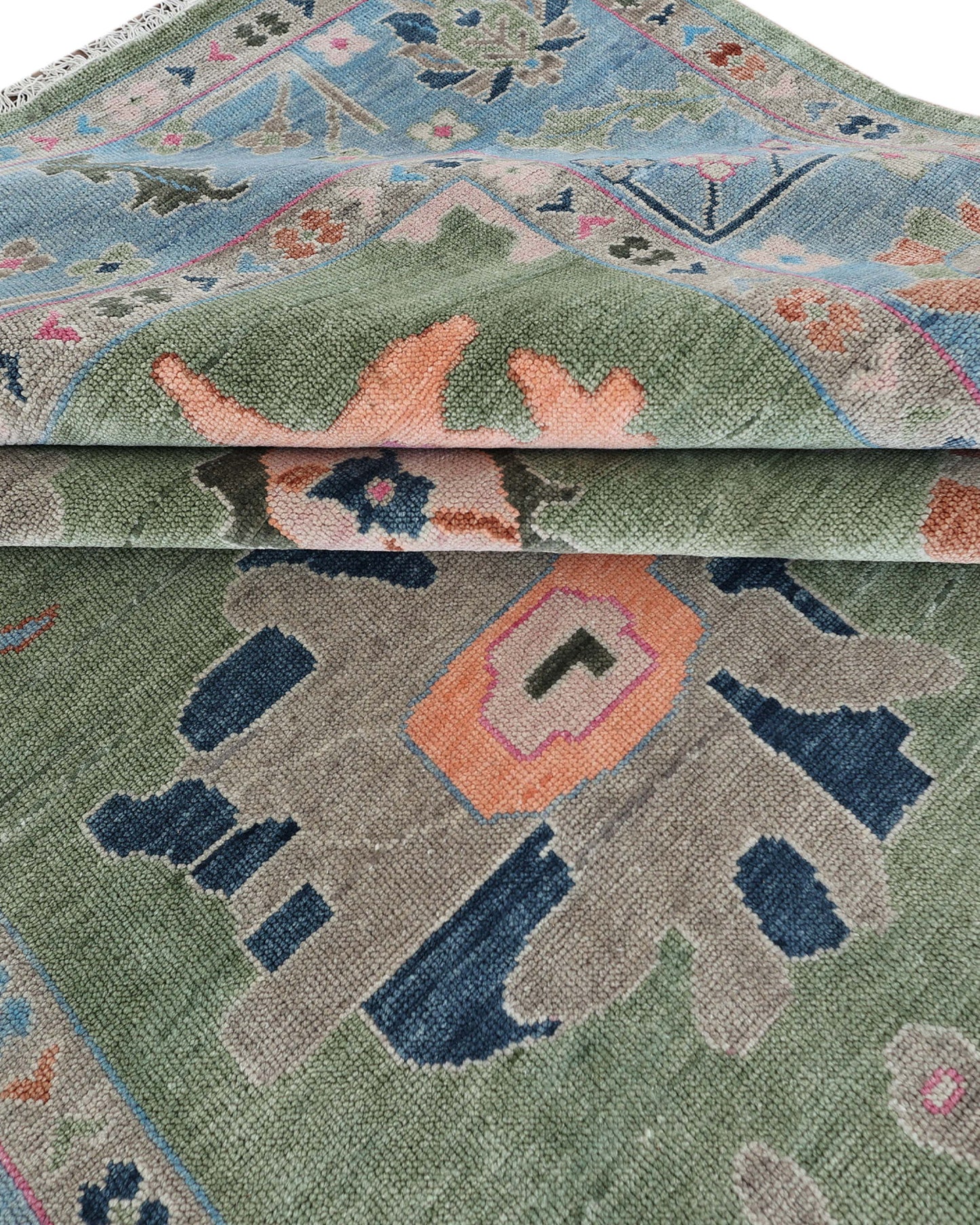 10x14 Large Oushak Rug Handmade Wool Area Rug, Green Blue Turkish Vintage Style Rug, Hand Knotted Living Room Rug, Floral Oriental Carpet, Bedroom Rug
