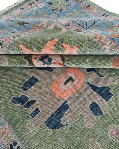 10x14 Large Oushak Rug Handmade Wool Area Rug, Green Blue Turkish Vintage Style Rug, Hand Knotted Living Room Rug, Floral Oriental Carpet, Bedroom Rug