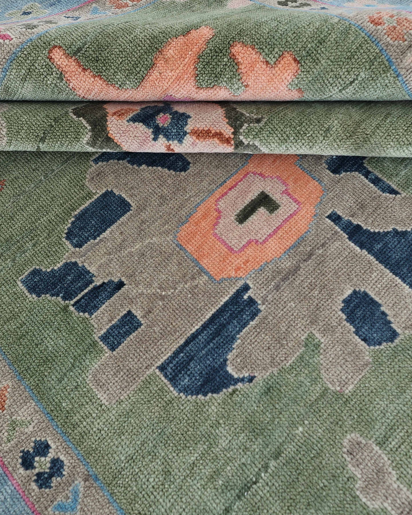 10x14 Large Oushak Rug Handmade Wool Area Rug, Green Blue Turkish Vintage Style Rug, Hand Knotted Living Room Rug, Floral Oriental Carpet, Bedroom Rug