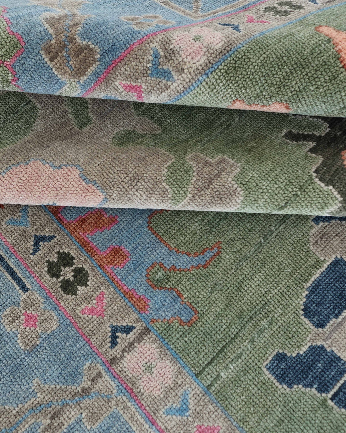 10x14 Large Oushak Rug Handmade Wool Area Rug, Green Blue Turkish Vintage Style Rug, Hand Knotted Living Room Rug, Floral Oriental Carpet, Bedroom Rug