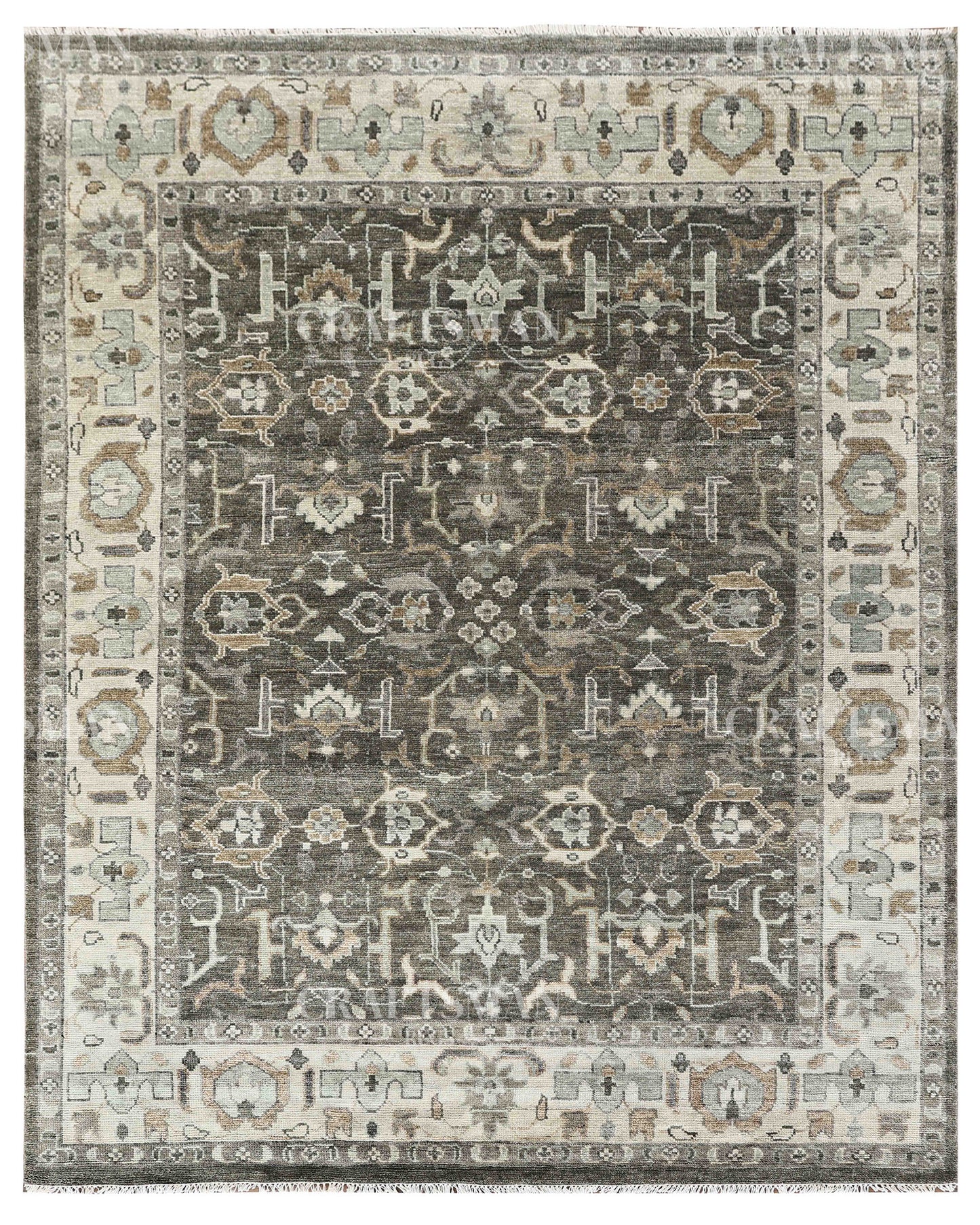 10x14 Large Oushak Rug Handmade Wool Area Rug, Green Blue Turkish Vintage Style Rug, Hand Knotted Living Room Rug, Floral Oriental Carpet, Bedroom Rug
