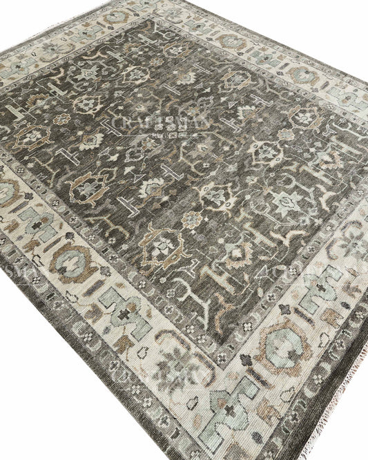 10x14 Large Oushak Rug Handmade Wool Area Rug, Green Blue Turkish Vintage Style Rug, Hand Knotted Living Room Rug, Floral Oriental Carpet, Bedroom Rug