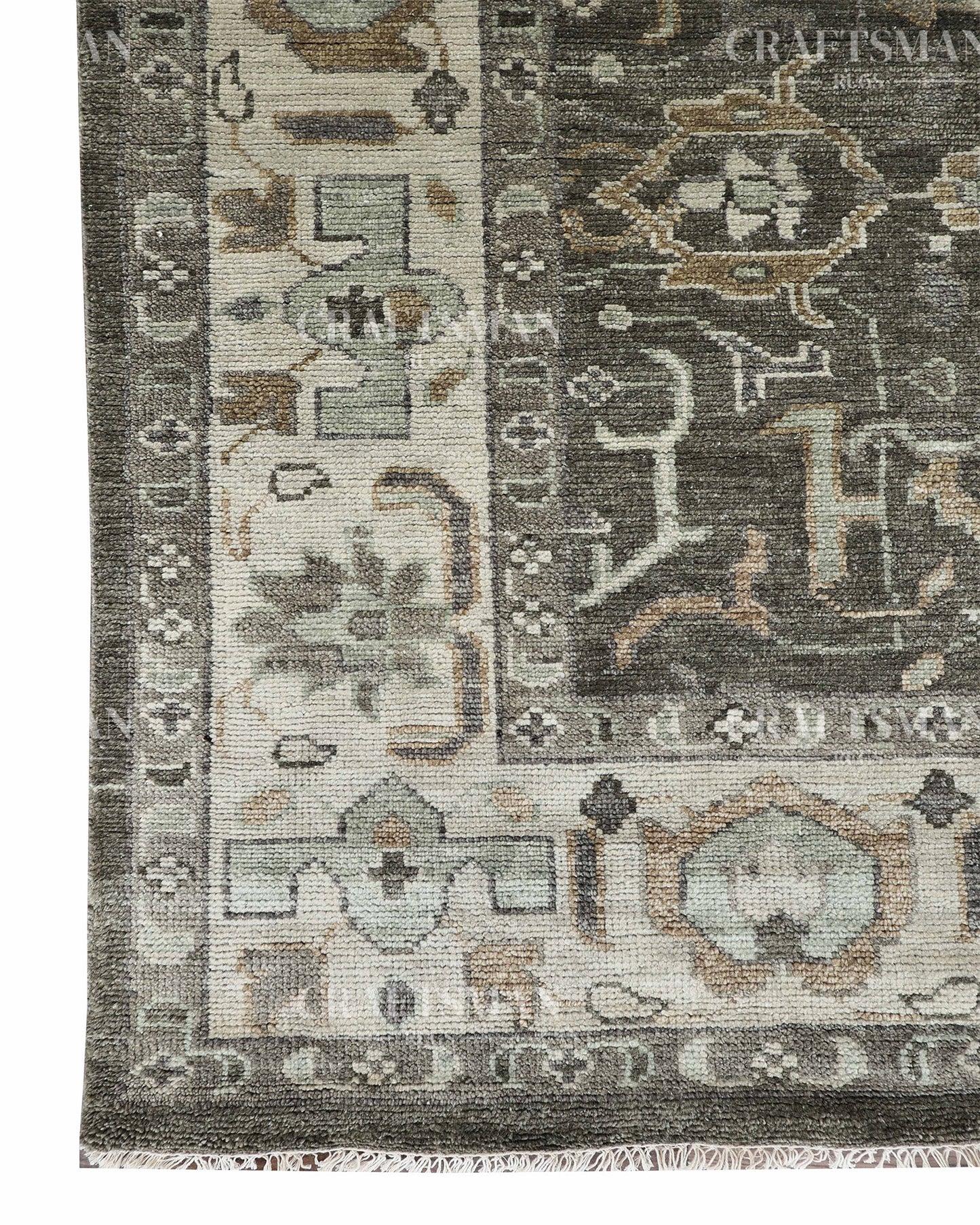 10x14 Large Oushak Rug Handmade Wool Area Rug, Green Blue Turkish Vintage Style Rug, Hand Knotted Living Room Rug, Floral Oriental Carpet, Bedroom Rug