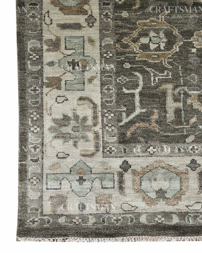10x14 Large Oushak Rug Handmade Wool Area Rug, Green Blue Turkish Vintage Style Rug, Hand Knotted Living Room Rug, Floral Oriental Carpet, Bedroom Rug
