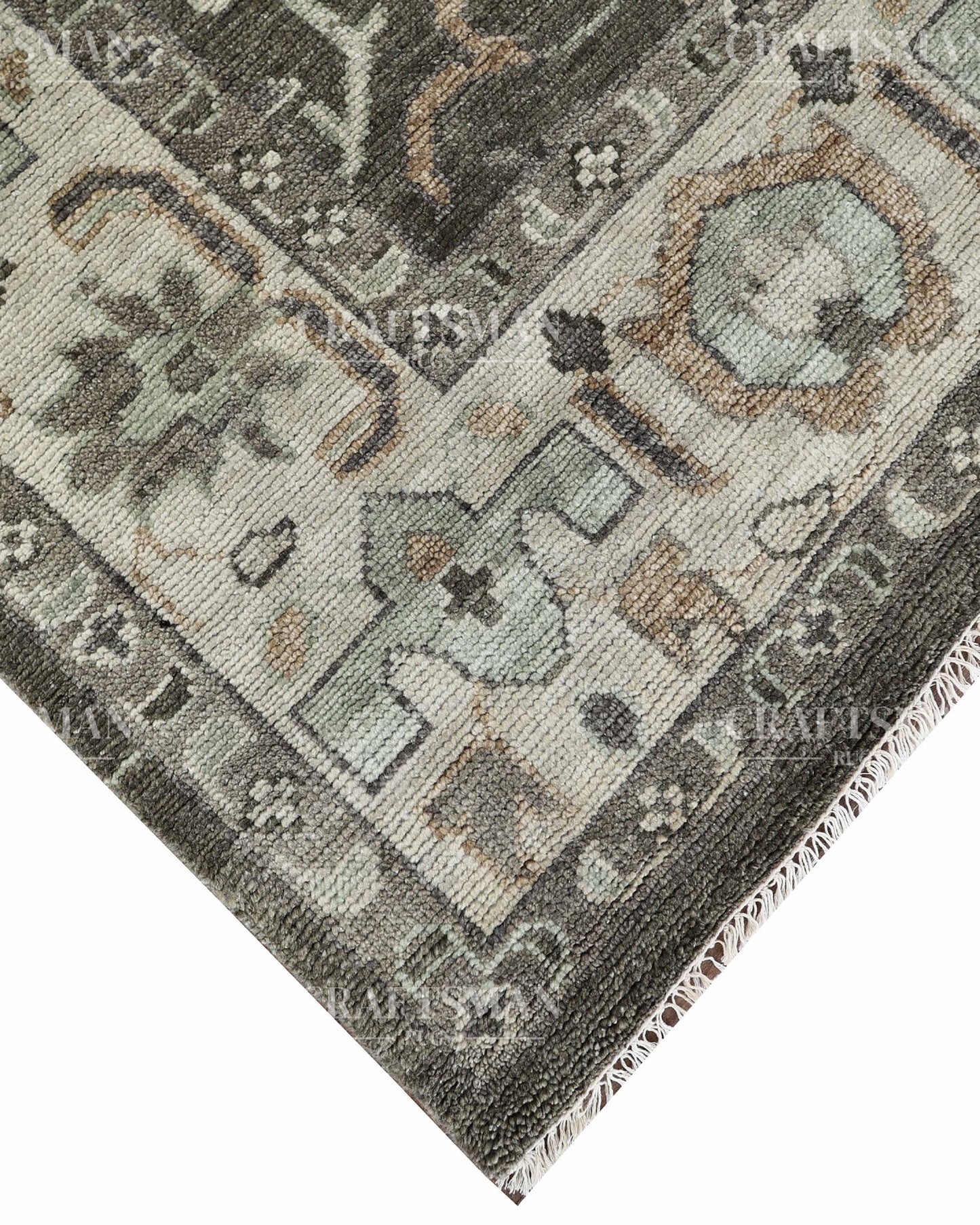 10x14 Large Oushak Rug Handmade Wool Area Rug, Green Blue Turkish Vintage Style Rug, Hand Knotted Living Room Rug, Floral Oriental Carpet, Bedroom Rug