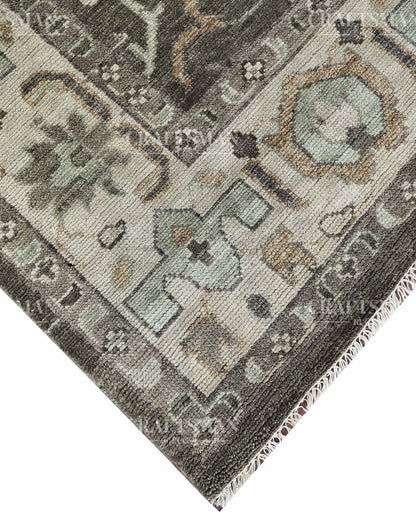 10x14 Large Oushak Rug Handmade Wool Area Rug, Green Blue Turkish Vintage Style Rug, Hand Knotted Living Room Rug, Floral Oriental Carpet, Bedroom Rug