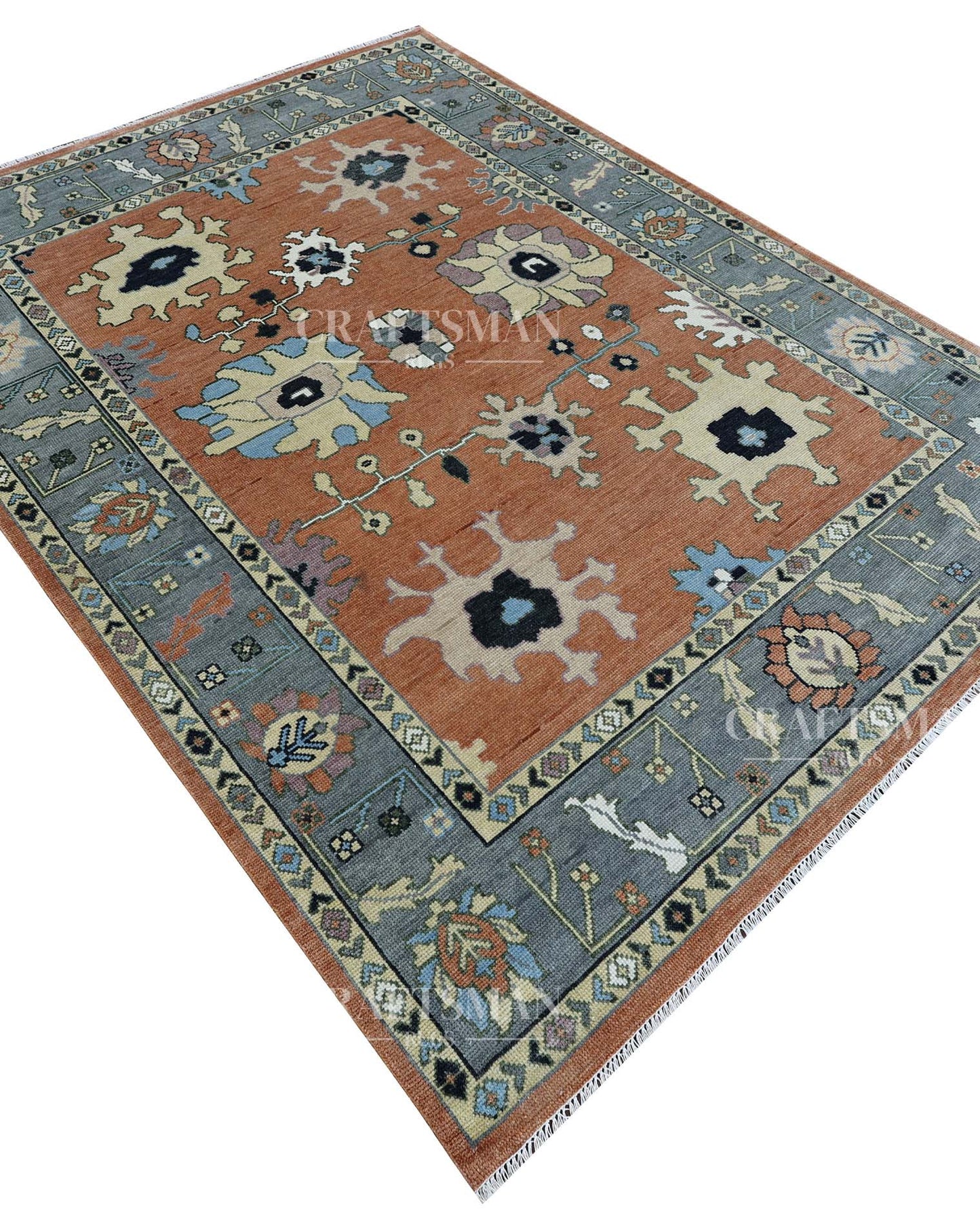 8x10 feet Wool Hand-Knotted Oushak-Inspired Rug | Craftsman Rugs Exclusive