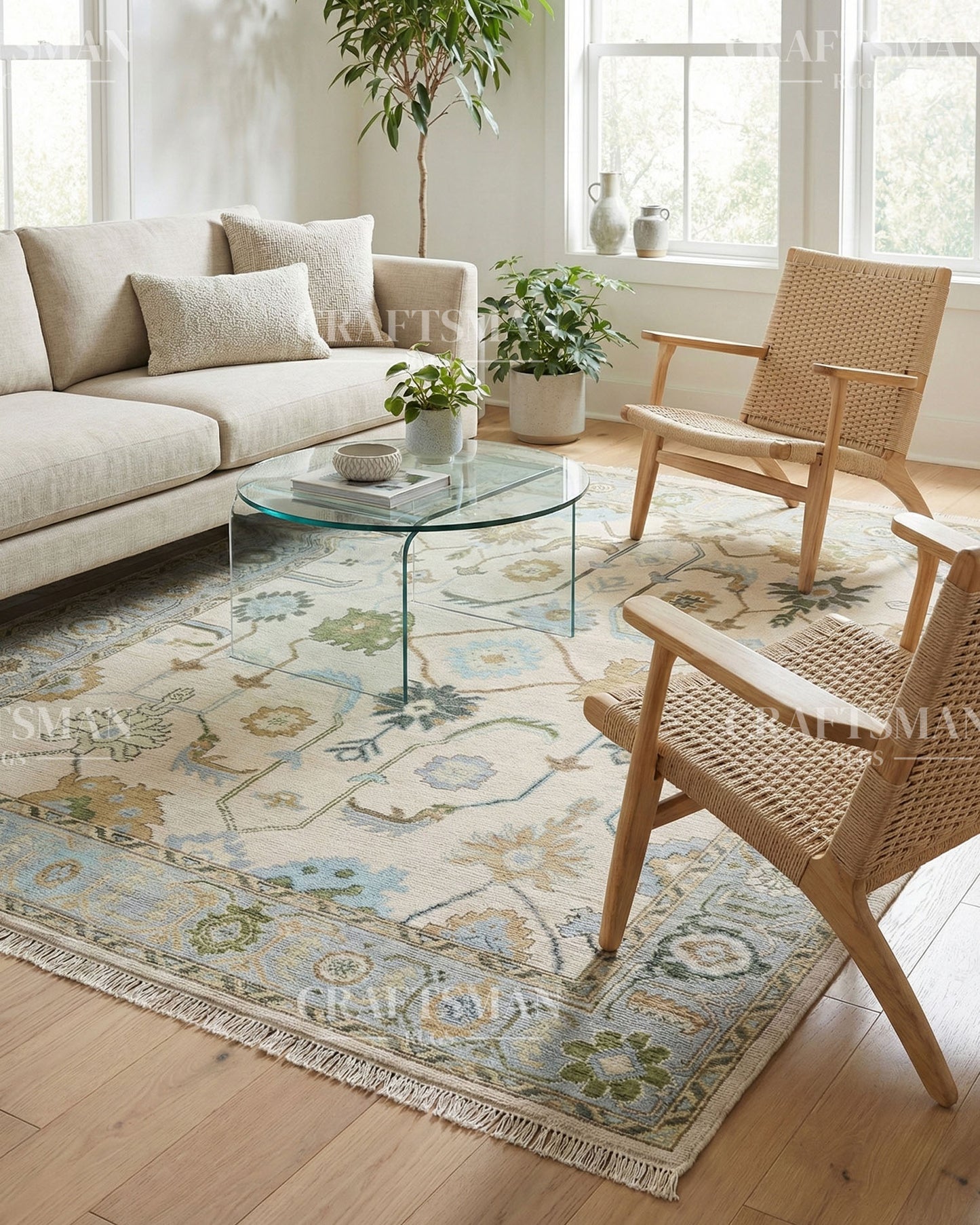 Byzantia Wool Hand-Knotted Oushak-Inspired Rug