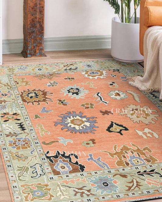 Quyora Wool Hand-Knotted Oushak-Inspired Rug