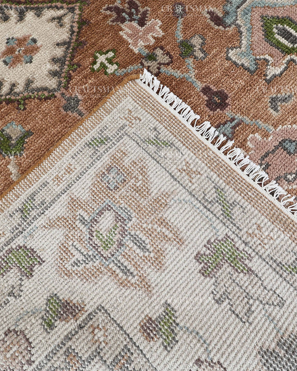 Hand Knotted Oushak Style Wool Rug 8x10, Vintage Persian Floral Area Rug, Rust Brown Ivory & Blue Traditional Carpet – In Stock