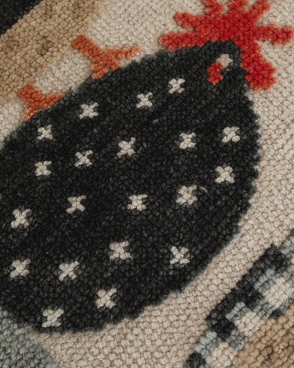 Hand Knotted Wool Chicken Pattern Rug Runner | Farmhouse Rustic Artisan Carpet with Geometric Border | Handmade Hallway Runner Rug
