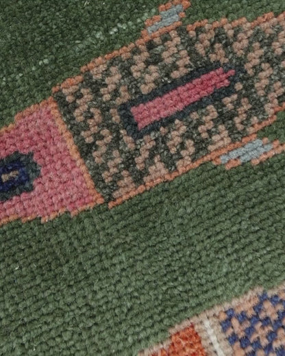 Hand Knotted Wool Fish Pattern Rug | Green Tribal Artisan Carpet with Blue Geometric Border | Luxury Handmade Area Rug